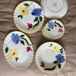 Vintage dish set, Southern Potteries Inc, “Blue Ridge”hand painted, 14 pc 3flaws